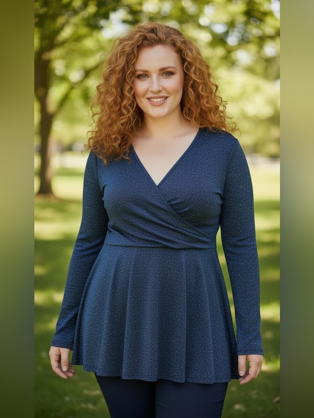 AVENUE STUDIO  Shimmery V-Neck Peplum Top- In Black Silver Or Midnight Blue